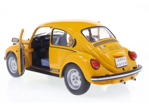 Solido 1:18 Volkswagen Beetle 1303 Jeans Yellow 1974 (S1800522) Diecast Model 5 Solido 1:18 Volkswagen Beetle 1303 'Jeans' Orange 1974 (S1800522) diecast model – with door open, rear three-quarter