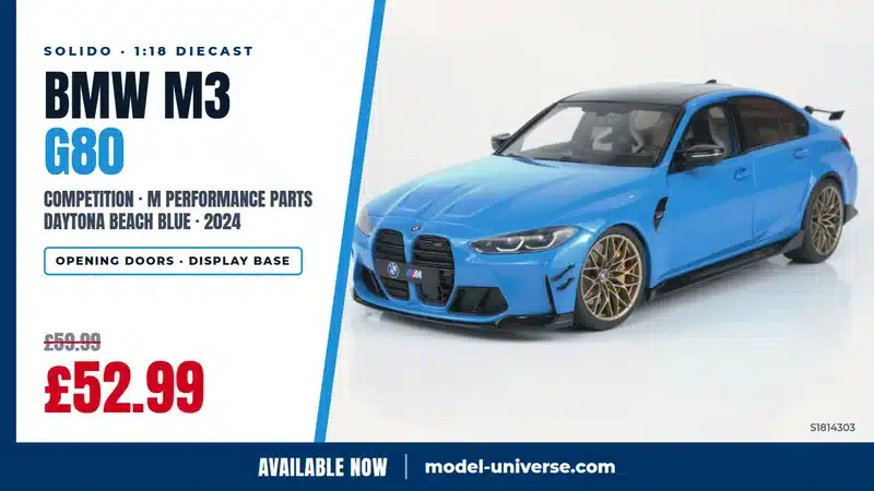 Diecast Model Shop - Model Universe 11 Solido 1:18 BMW M3 G80 Competition M Performance Parts Daytona Beach Blue 2024