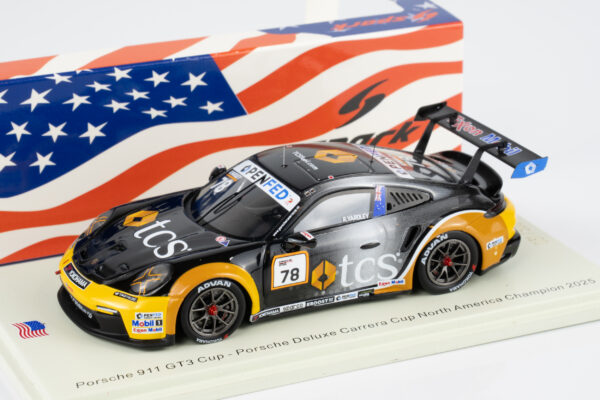 Spark 1:43 Porsche 911 GT3 Cup No.78 Ryan Yardley Carrera Cup North America Champion 2025 – front view