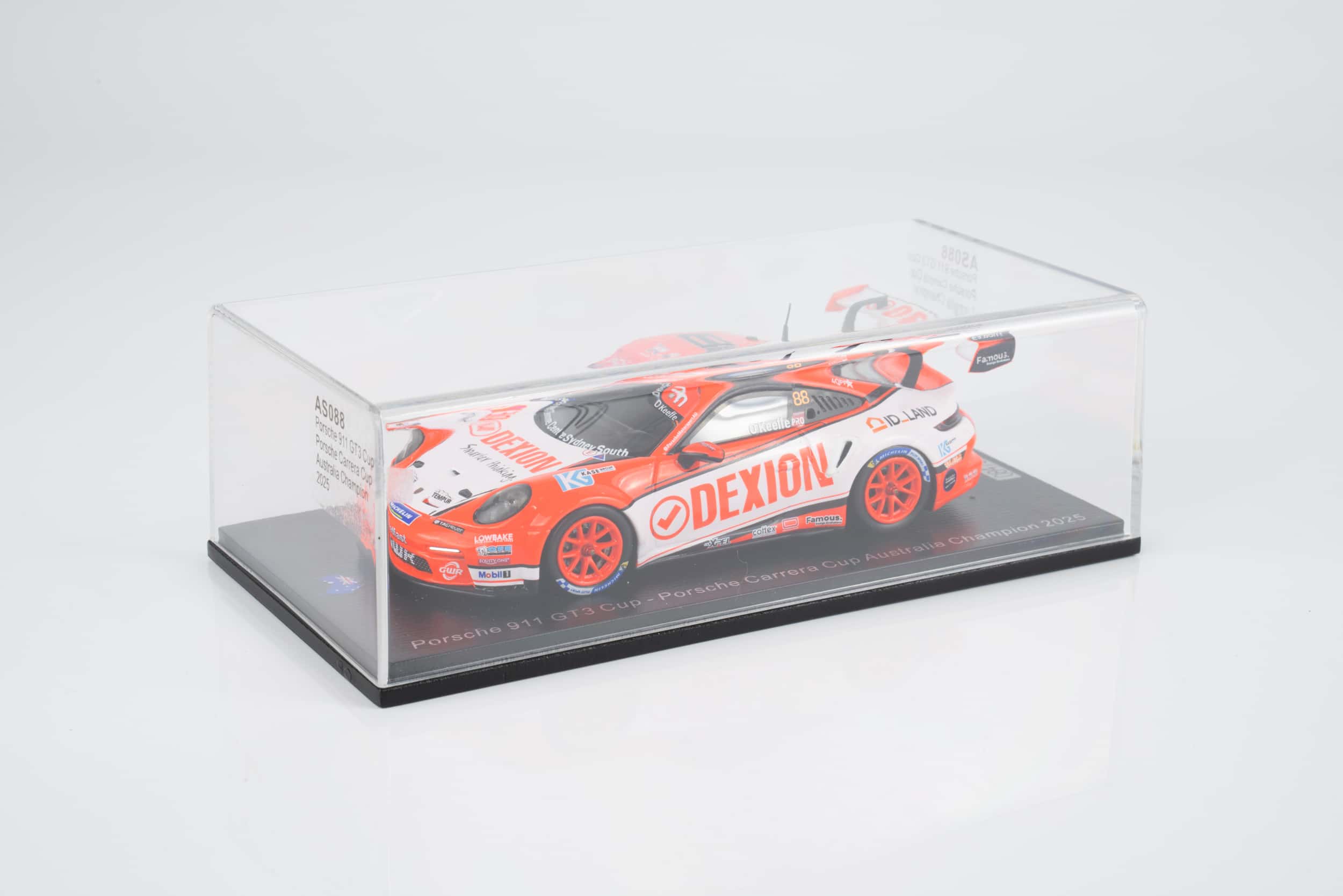 Spark 1:43 Porsche 911 GT3 Cup No.88 Dylan O'Keeffe Porsche Carrera Cup Australia Champion 2025 (AS088) Limited Edition Resin Model 3 Spark 1:43 Porsche 911 GT3 Cup No.88 Dylan O'Keeffe Carrera Cup Australia Champion 2025 – in display case