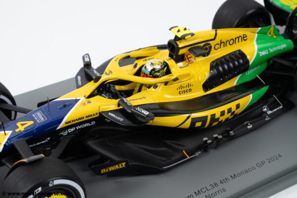 Spark 1:18 McLaren MCL38 Ayrton Senna Tribute #4 Lando Norris Monaco GP 2024 with Pitboard - Resin Model 18 Spark 1:18 McLaren MCL38 Ayrton Senna Tribute #4 Lando Norris Monaco GP 2024 with Pitboard - Resin Model