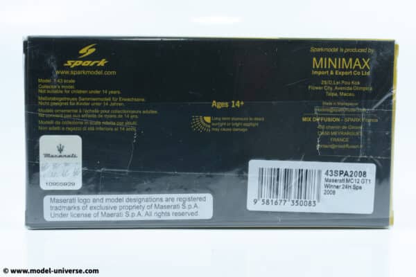 Spark - 1:43 Maserati MC12 GT1 No.1 Winner 24h Spa 2008 Vitaphone Racing Team - Resin Model