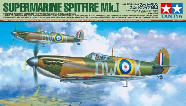 tamiya - 1:48 supermarine spitfire mk.i model kit (61119)