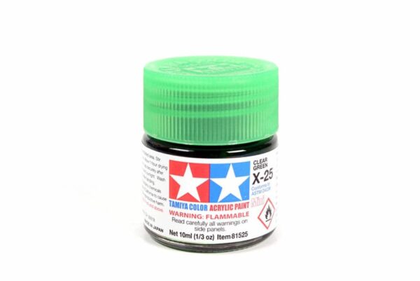 tamiya - 10ml acrylic mini x-25 clear green paint (81525)