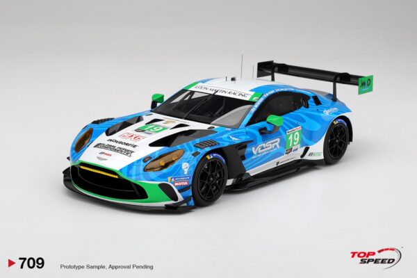 Top Speed 1:18 Aston Martin Vantage GT3 Evo #19 van der Steur Racing 2025 IMSA Daytona 24 Hrs (TS0709) resin model – front three-quarter view