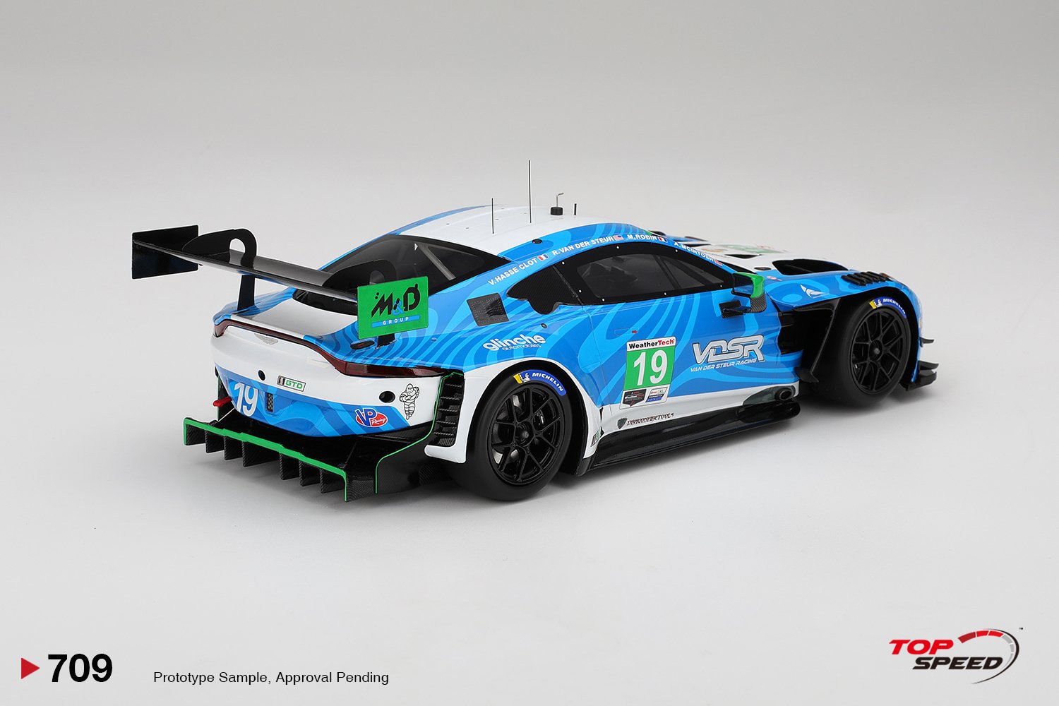 Top Speed 1:18 Aston Martin Vantage GT3 EVO No.19 IMSA 24h Daytona 2025 (TS0709) - Resin Model 2 Top Speed 1:18 Aston Martin Vantage GT3 Evo #19 van der Steur Racing 2025 IMSA Daytona 24 Hrs (TS0709) resin model – rear three-quarter view