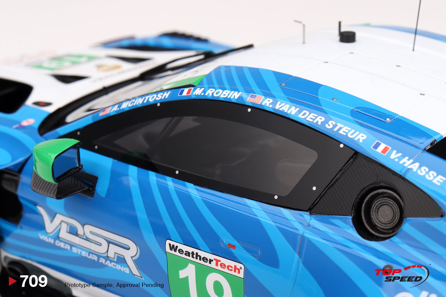 Top Speed 1:18 Aston Martin Vantage GT3 EVO No.19 IMSA 24h Daytona 2025 (TS0709) - Resin Model 6 Top Speed 1:18 Aston Martin Vantage GT3 Evo #19 van der Steur Racing 2025 IMSA Daytona 24 Hrs (TS0709) resin model – top detail