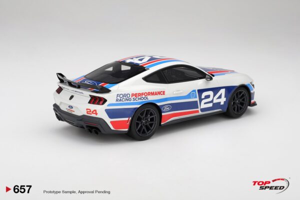 Top Speed 1:18 Ford Mustang Dark Horse White No.24 Ford Performance Racing School (TS0657) Resin Model 7 Top Speed 1:18 Ford Mustang Dark Horse #24 Ford Performance Racing School (TS0657) resin model – rear three-quarter view