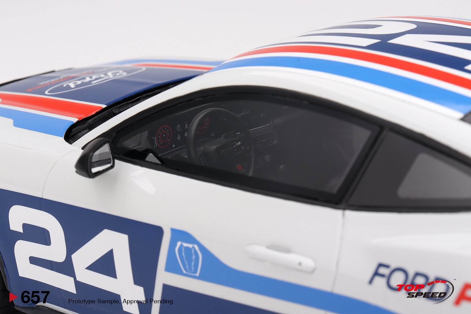 Top Speed 1:18 Ford Mustang Dark Horse White No.24 Ford Performance Racing School (TS0657) Resin Model 5 Top Speed 1:18 Ford Mustang Dark Horse #24 Ford Performance Racing School (TS0657) resin model – rear side detail