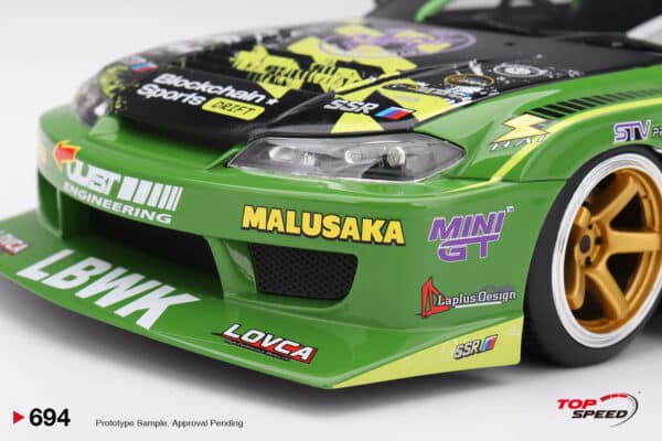 Top Speed 1:18 Nissan LB-Super Silhouette S15 SILVIA Green No.555 Yukio Fausto Formula Drift Japan 2024 (TS0694) - Resin Model 9 Top Speed 1:18 TS0694 Nissan LB-Super Silhouette S15 Silvia #555 V2 Formula Drift Japan Resin Model