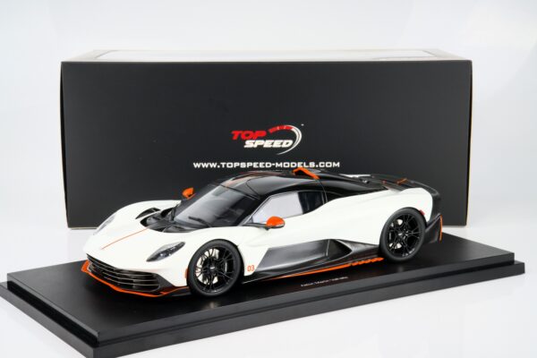 Top Speed 1:18 Aston Martin Valhalla in Lunar White (TS0711) resin model - front view with presentation box
