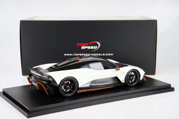 Top Speed 1:18 Aston Martin Valhalla in Lunar White (TS0711) resin model - rear view with presentation box
