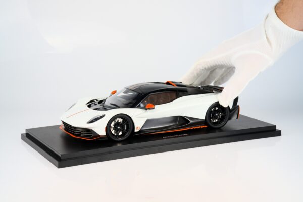 Top Speed 1:18 Aston Martin Valhalla Lunar White (TS0711) Resin Model 18 Top Speed 1:18 Aston Martin Valhalla in Lunar White (TS0711) resin model - held in white-gloved hand for scale
