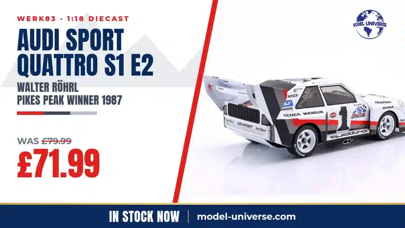 Diecast Model Shop - Model Universe 21 WERK83 1:18 Audi Sport Quattro S1 E2 Walter Rohrl Pikes Peak 1987