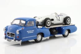 Mercedes-Benz Racing Transporter Blue Wonder with Mercedes-Benz W196 Stirling Moss Winner British GP 1955 - 1:18 Scale by Werk83