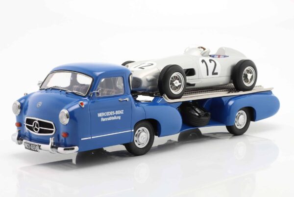 Mercedes-Benz Racing Transporter Blue Wonder with Mercedes-Benz W196 Stirling Moss Winner British GP 1955 - 1:18 Scale by Werk83 9 Mercedes-Benz Racing Transporter Blue Wonder with Mercedes-Benz W196 Stirling Moss Winner British GP 1955 - 1:18 Scale by Werk83