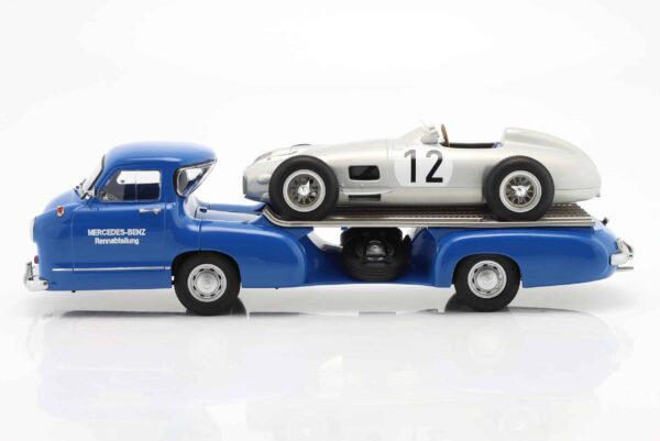 Mercedes-Benz Racing Transporter Blue Wonder with Mercedes-Benz W196 Stirling Moss Winner British GP 1955 - 1:18 Scale by Werk83 11 Mercedes-Benz Racing Transporter Blue Wonder with Mercedes-Benz W196 Stirling Moss Winner British GP 1955 - 1:18 Scale by Werk83
